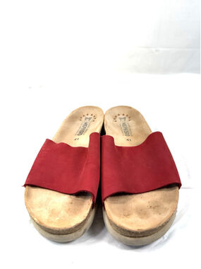Mephisto Nubuck Leather Slide Cork Sandals Red Size 41